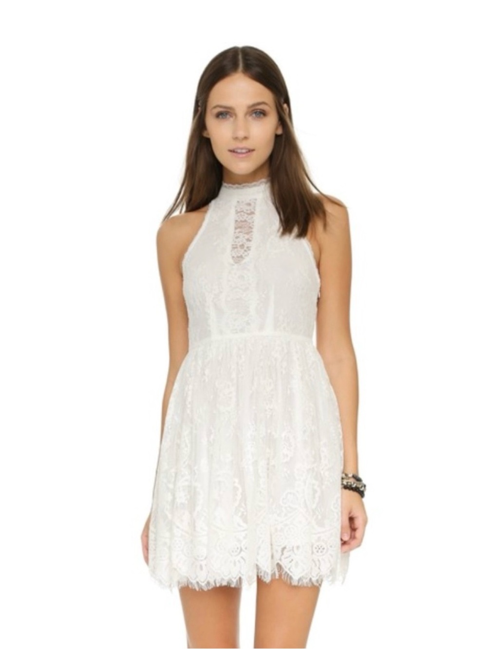 Free People Verushka White Lace Halter-Style Mini Dress Size 8
